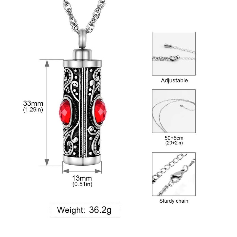 XIUDA Crystal Cremation Urn Necklace for Ashes Keepsake Cremation Jewelry for Human Ashes Stainless Steel Memorial Pendant with Flower (Red) - Image 2
